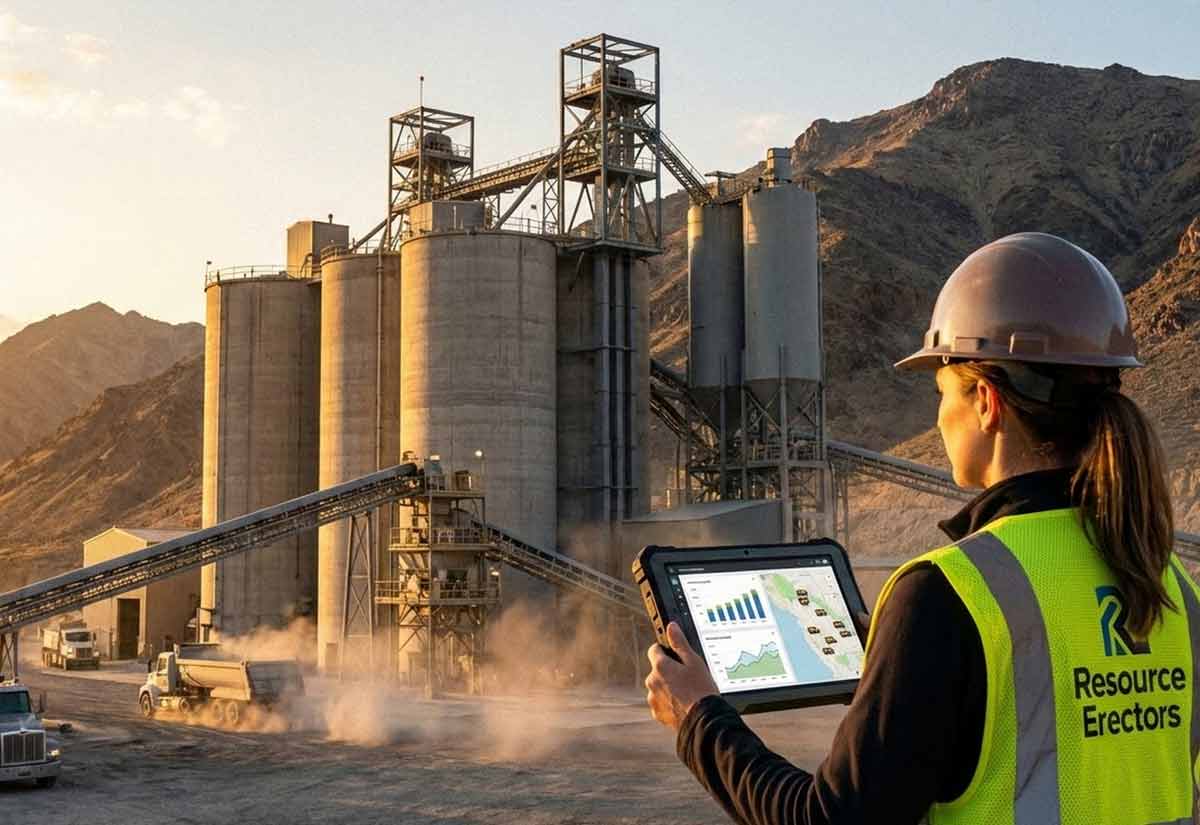 Ready-Mix Operations Manager utilizing digital production analytics at a batch plant in Reno, NV, for Resource Erectors.
