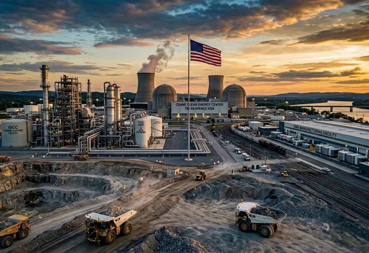 Massive American industrial complex featuring autonomous mining, clean coal, and nuclear power facilities.