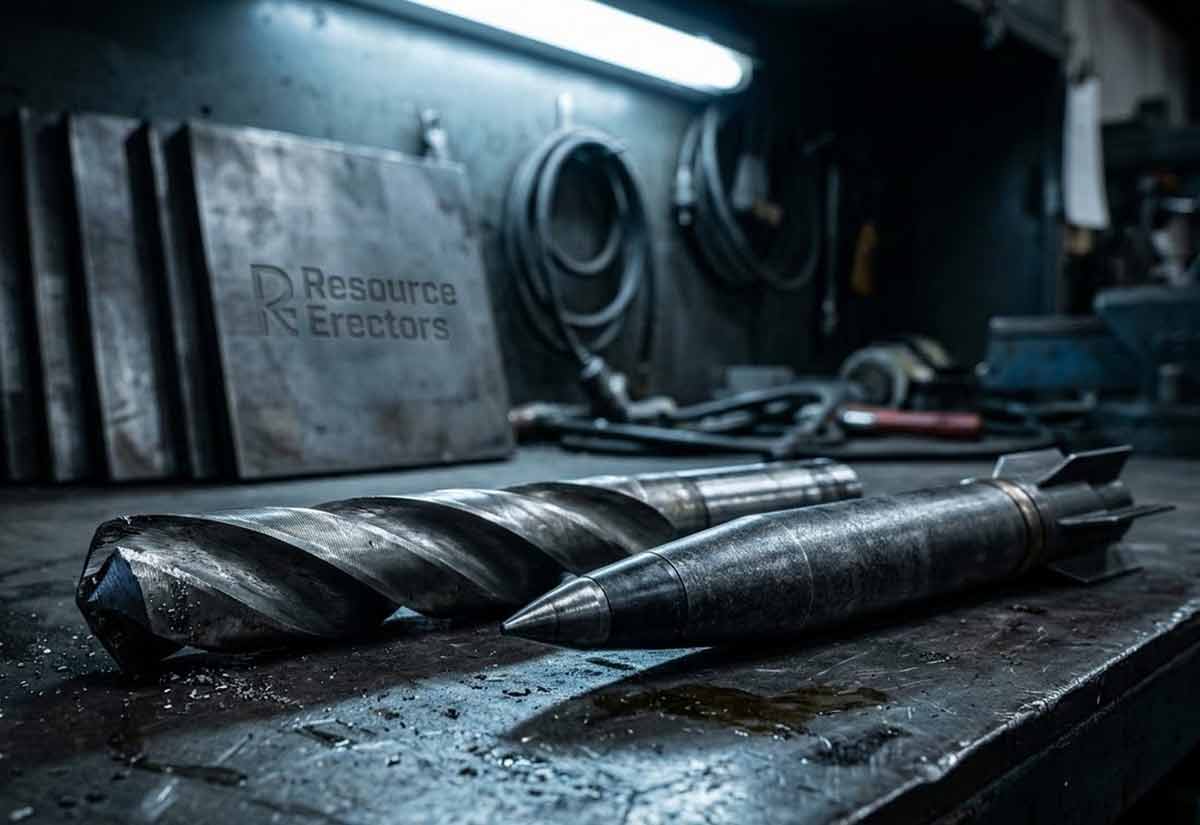 High-precision tungsten tools and armor-piercing munitions, symbolizing the strategic reshoring of the U.S. tungsten supply chain with Resource Erectors.