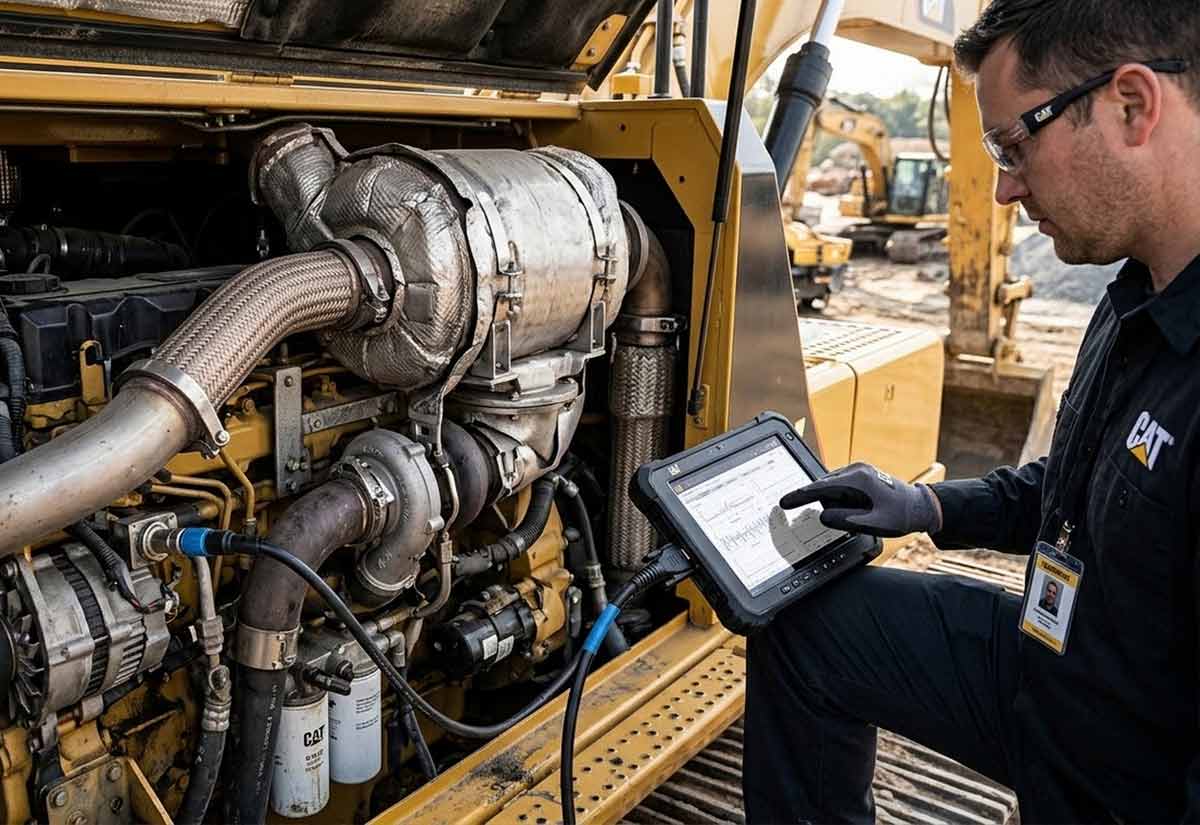 A high-efficiency heavy industrial diesel engine featuring an integrated SCR emissions system.