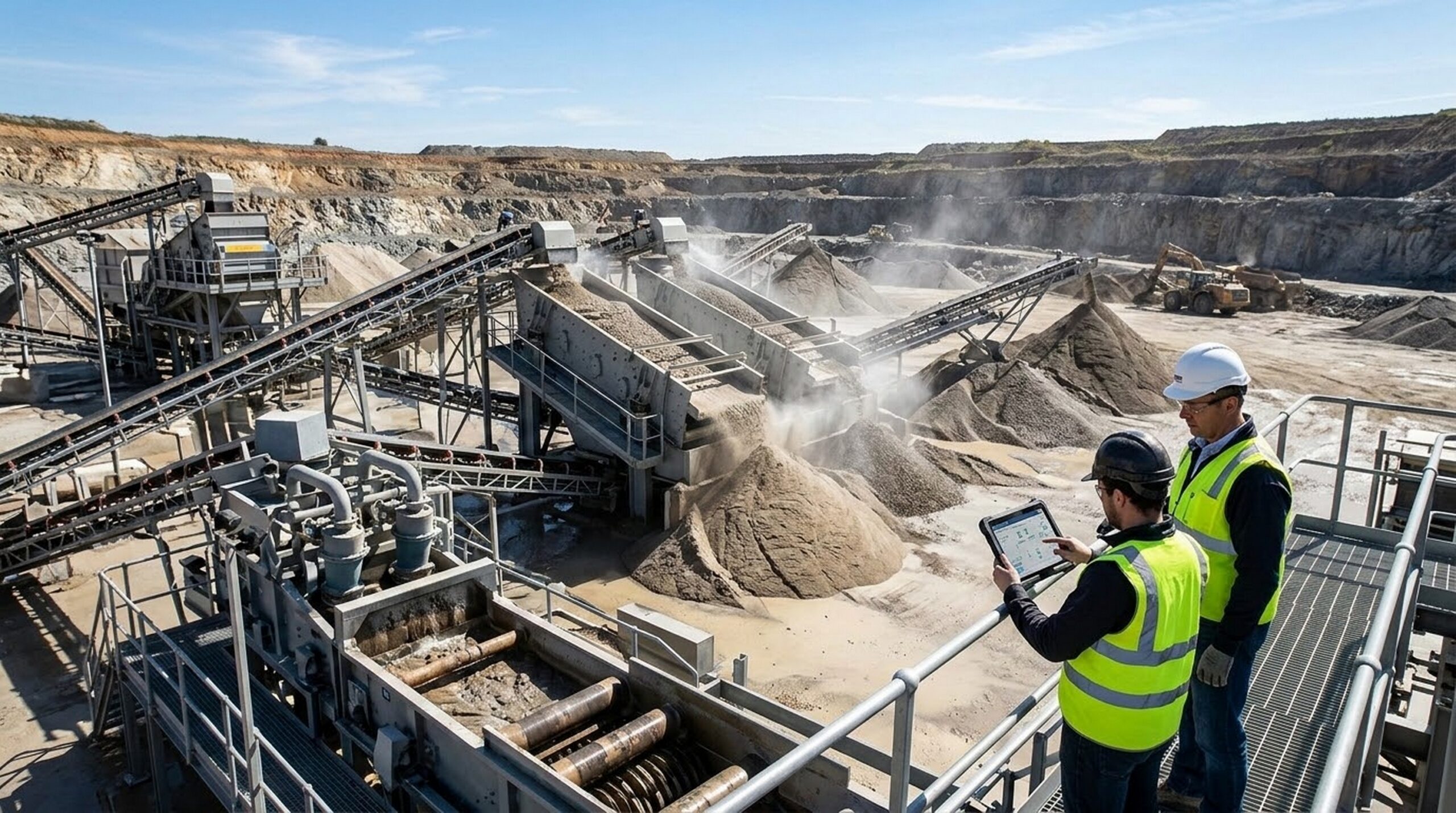 High-capacity aggregate processing plant washing and classifying premium concrete sand for structural infrastructure projects.