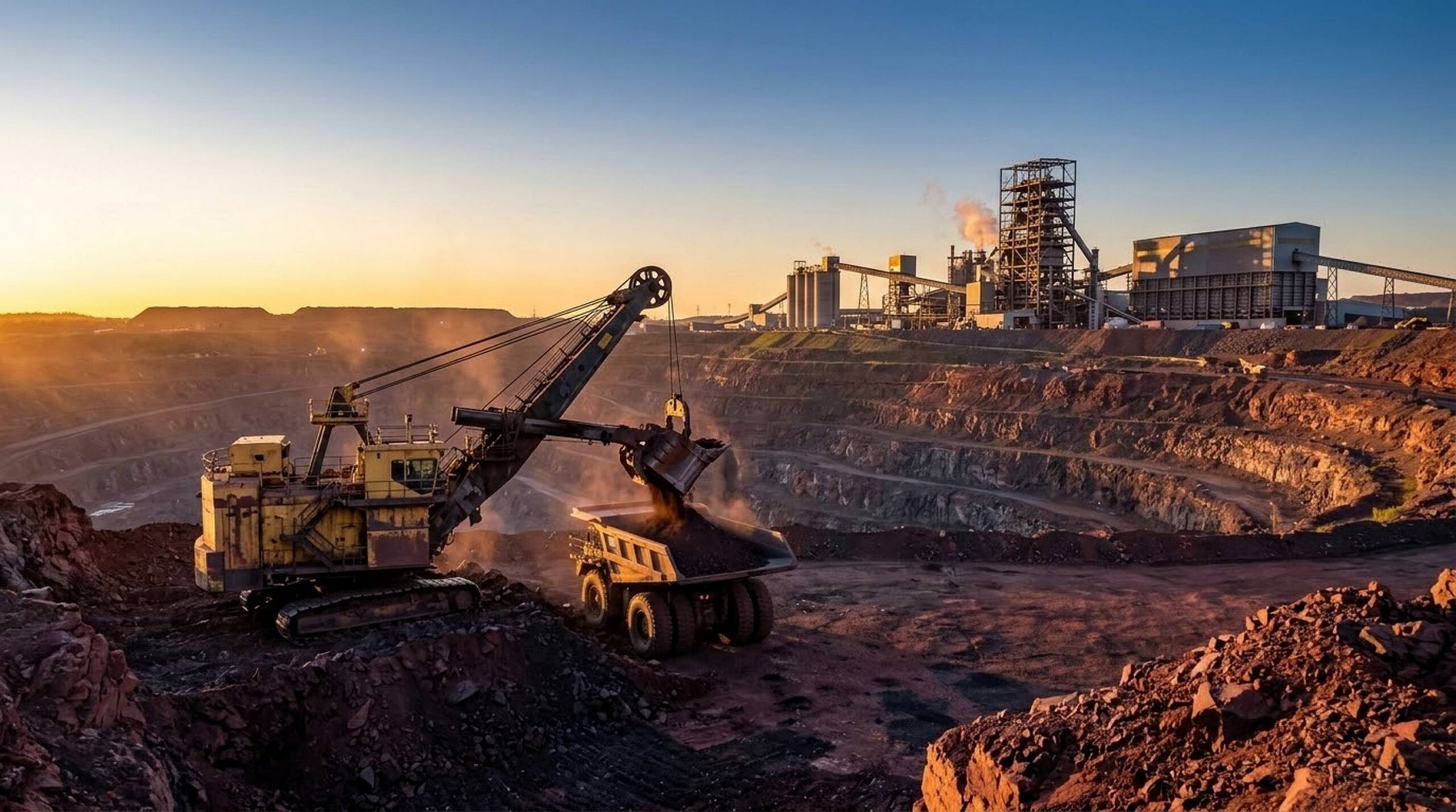 Open-pit taconite iron ore mine and direct-reduction pellet plant on Minnesota's Iron Range.