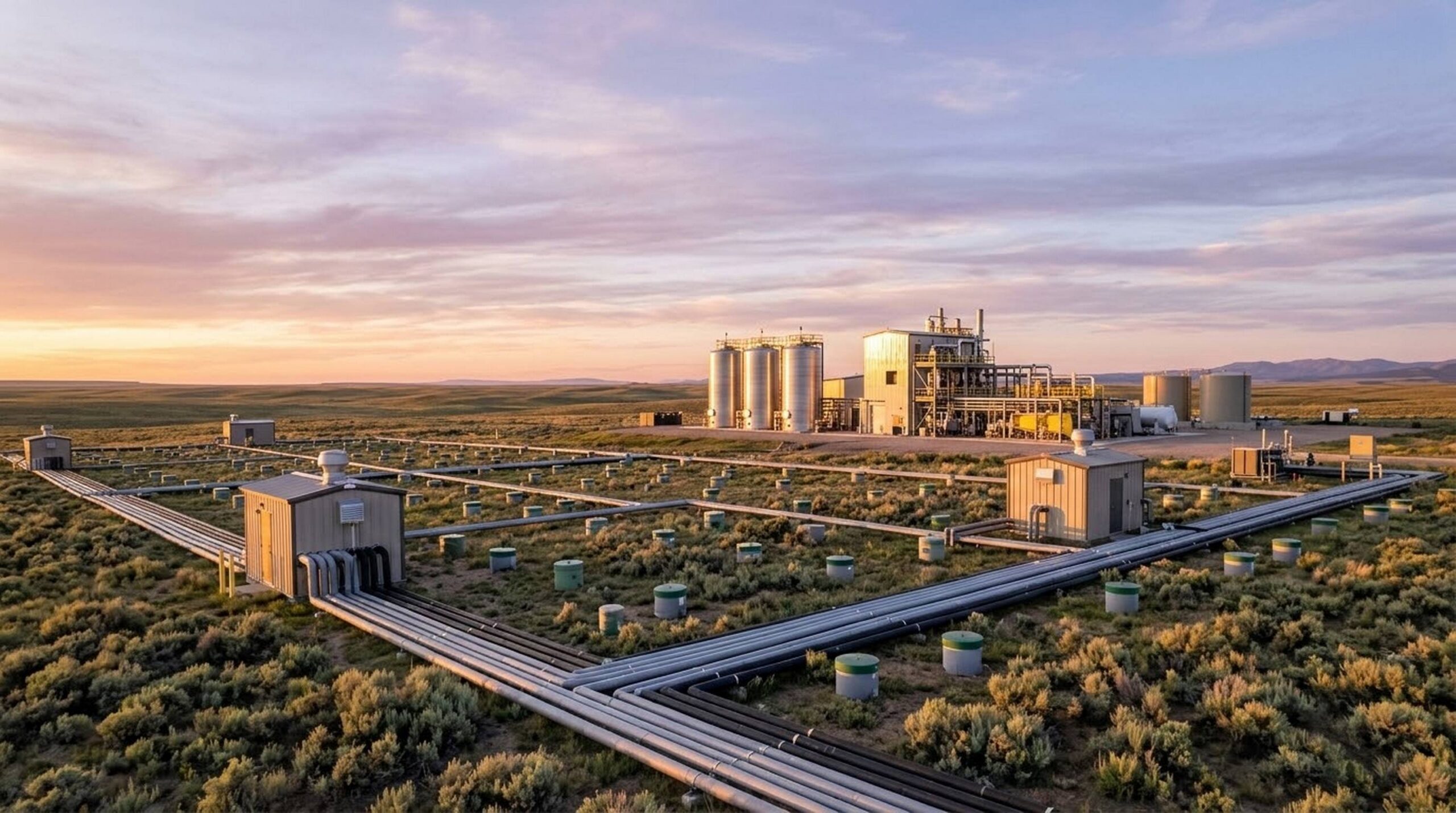 In Situ Recovery uranium wellfield pattern and central processing facility in the Shirley Basin Wyoming.
